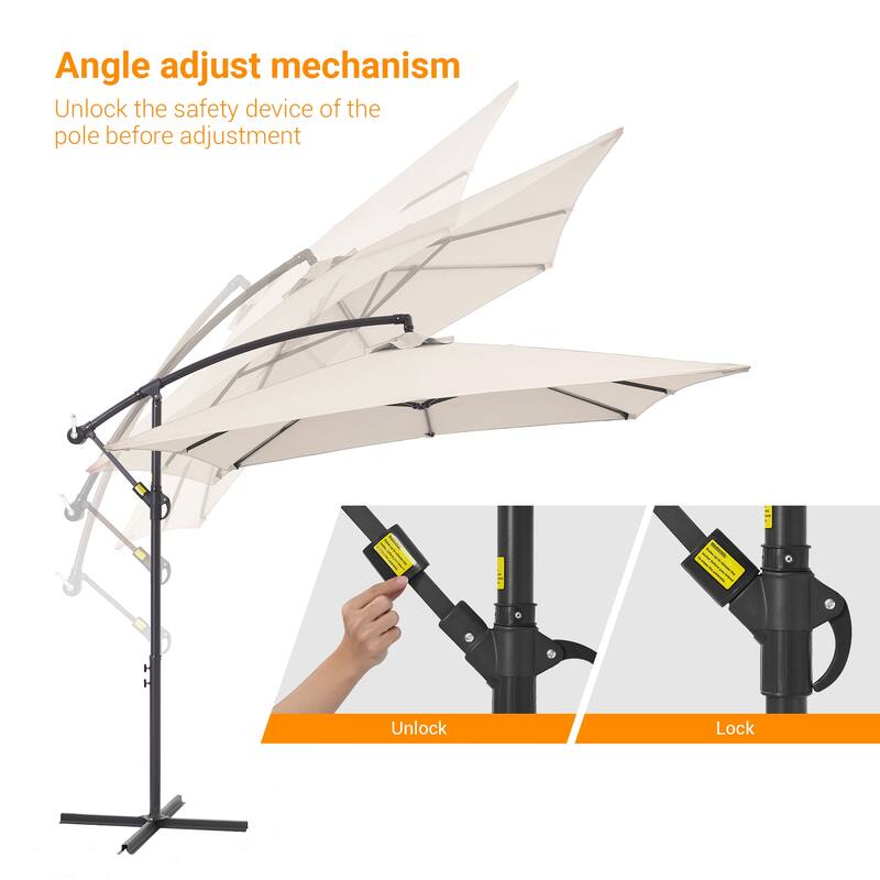 BONOSUKI 8.2x8.2ft Offset Patio Umbrella Hanging Umbrella w/Steel Ribs