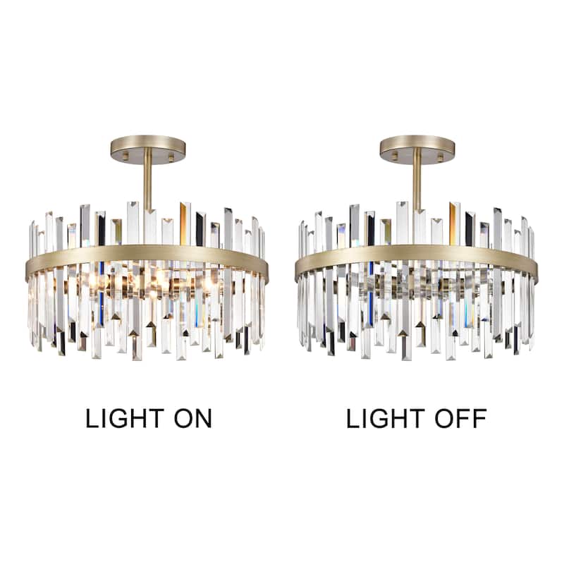 Casandra Brushed Silver-ish Champagne Drum Crystal Prism Flush Mount - 18.5 inches in diameter x 16 inches H