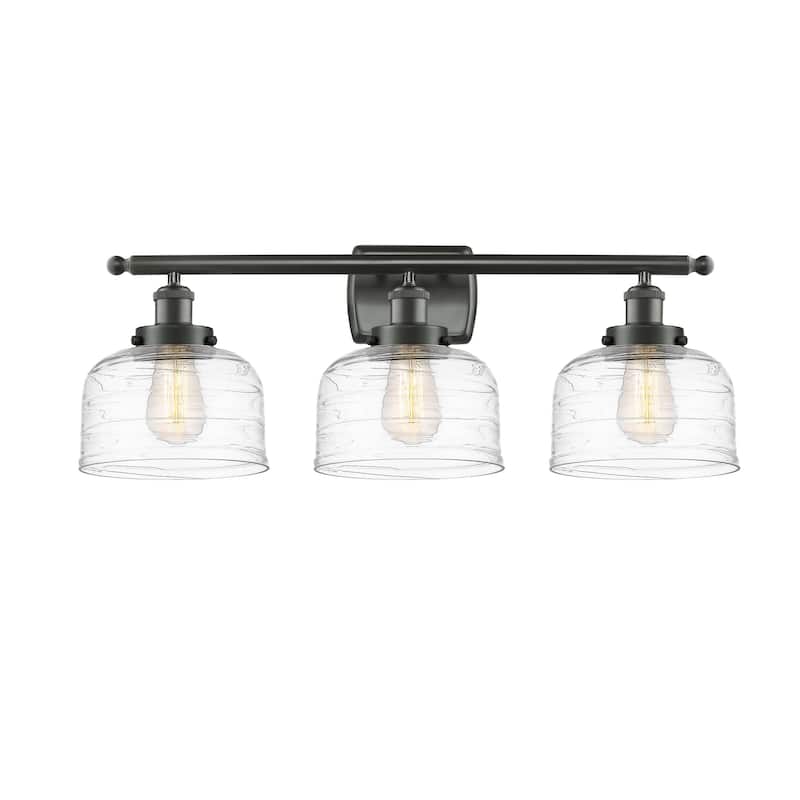 Innovations Lighting Ballston Urban Bell - 3 Light 28" Bath Vanity Light - Oil Rubbed Bronze/Clear Deco Swirl