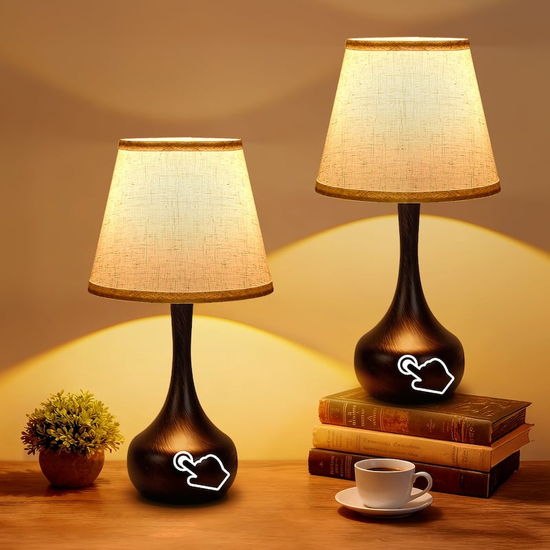 2-piece set of three level dimming small table lamp pink bedside lamp for children's rooms/living rooms (including LED bulbs) - Black+Gold