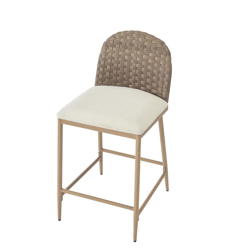 Christopher Knight Home - Isolde Farmhouse Upholstered Armless Barstool in Iron & Rattan (Set of 2)