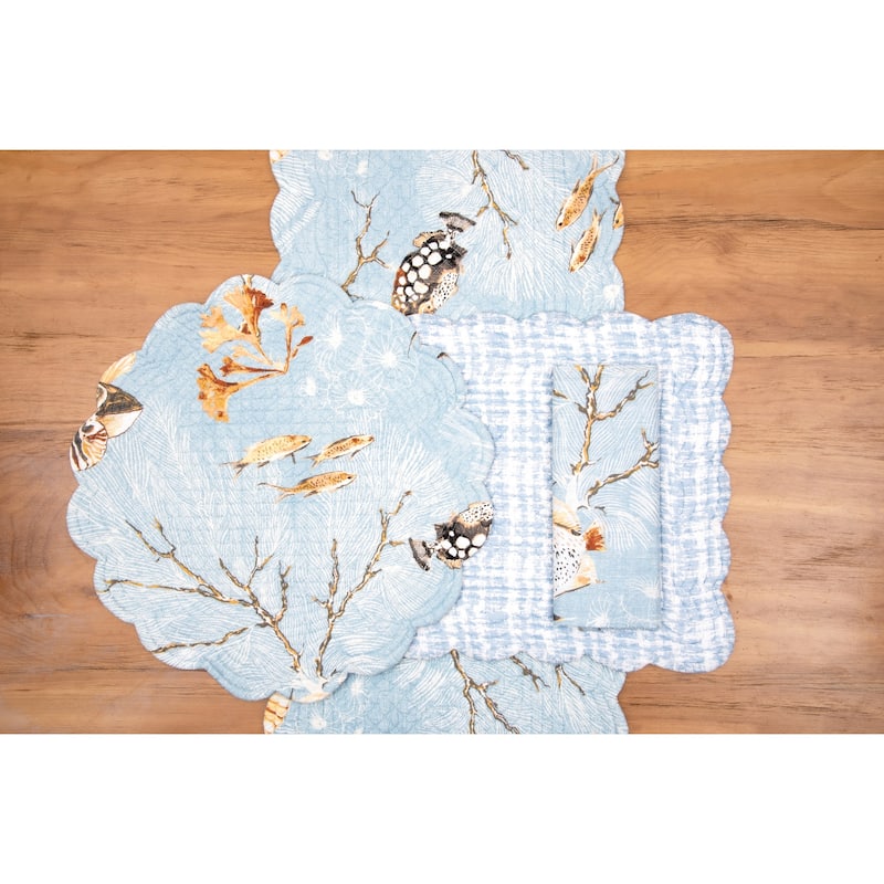 51" x 14" Meraki Island Quilted Reversible Blue Coastal Table Runner