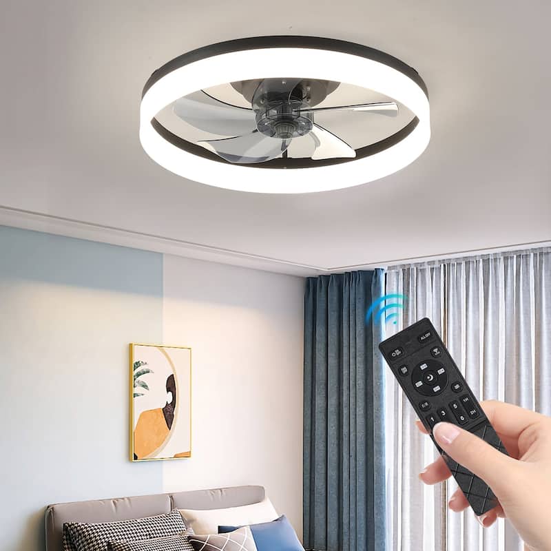 20 in. W x 6 in. H Ceiling Fan in Black and White with Dimmable LED Lights - 20“ x 6" in - 20“ x 6" in - 	Black White