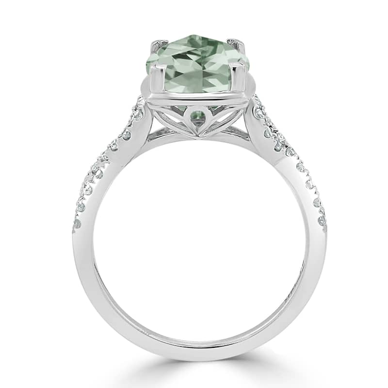 Auriya 2 1/3ct Cushion-cut Green Amethyst and Diamond Engagement Ring 1/5ctw 14kt Gold