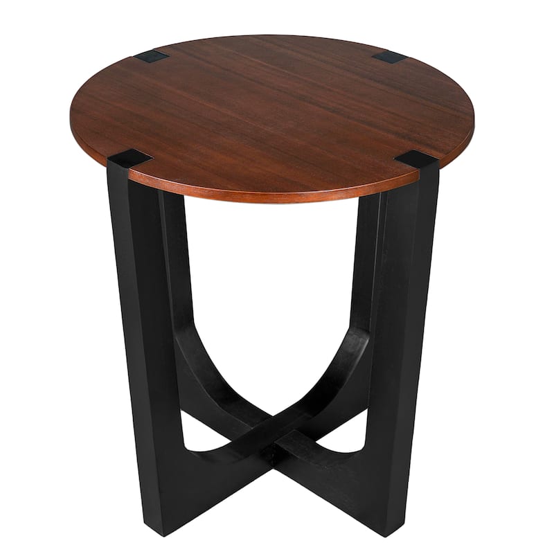 Acacia Solid Wood Side Table, Durable Acacia Solid Wood Frame, Brown & Black Color