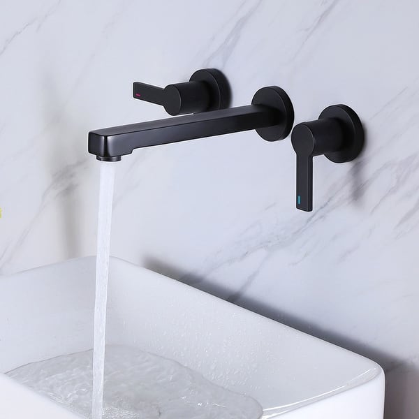 slide 1 of 6, Matte Black 2 Handle 3 Hole Widespread Waterfall Bathroom Faucet