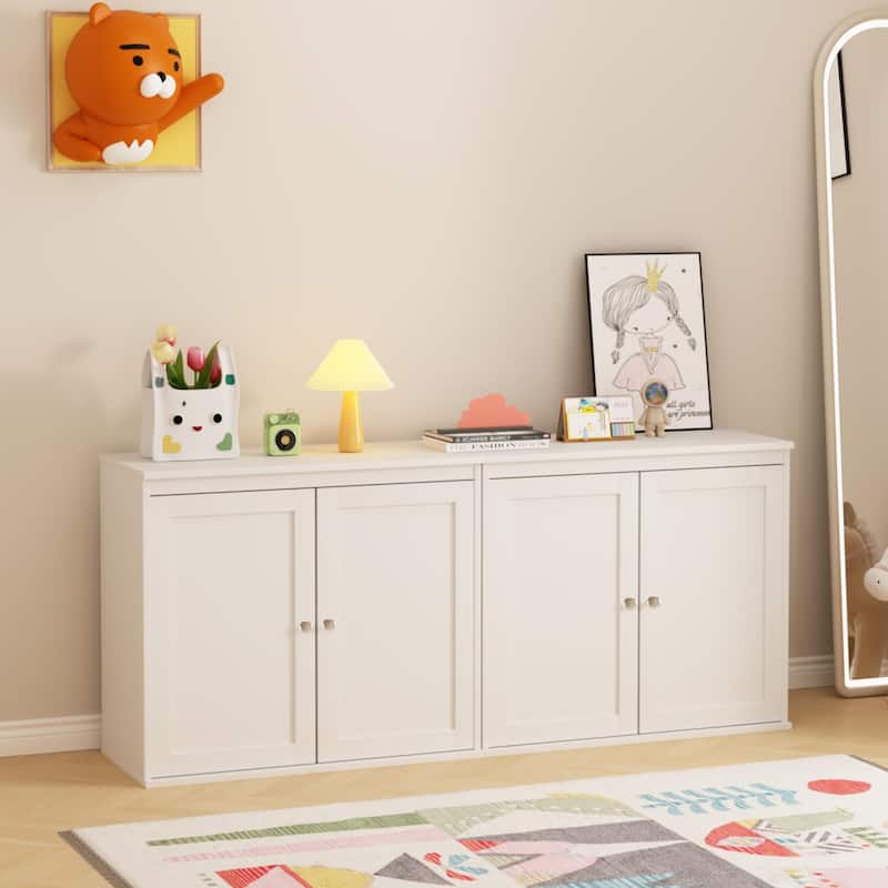 Anmytek White Storage Cabinet Double Door,Coffee Bar Cabinet with Adjustable Shelves