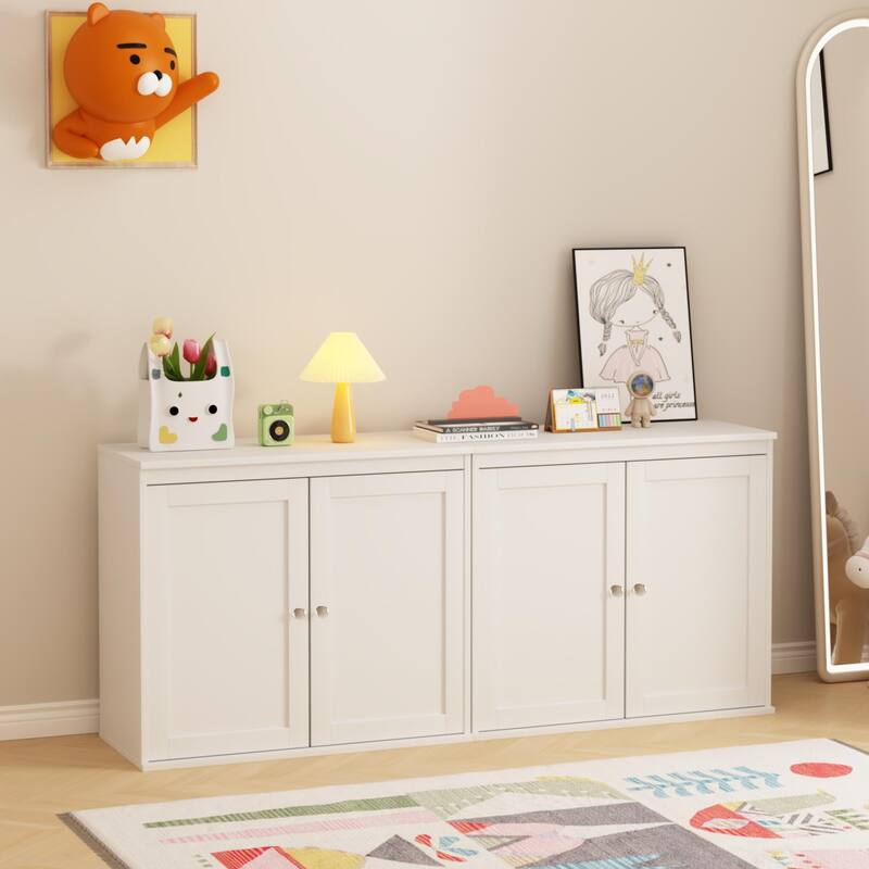 Kitchen Storage Cabinet with Double Doors with Adjustable Shelves, Sideboard Buffet, Modern White Cupboard