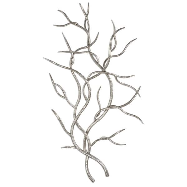 slide 2 of 2, Uttermost Silver Branches 20 1/2 Inch x 36 5/8 Inch Botanical Wall Bright Silver Leaf