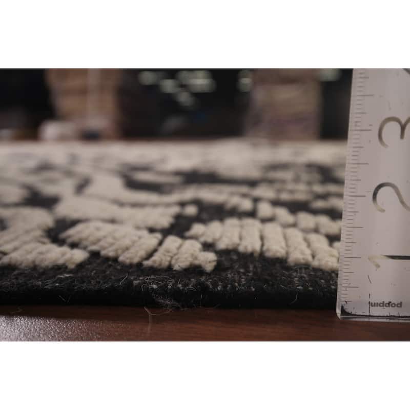 All-Over Black & Ivory Moroccan Abstract Area Rug Handmade Wool Carpet - 8'0"x 10'2"