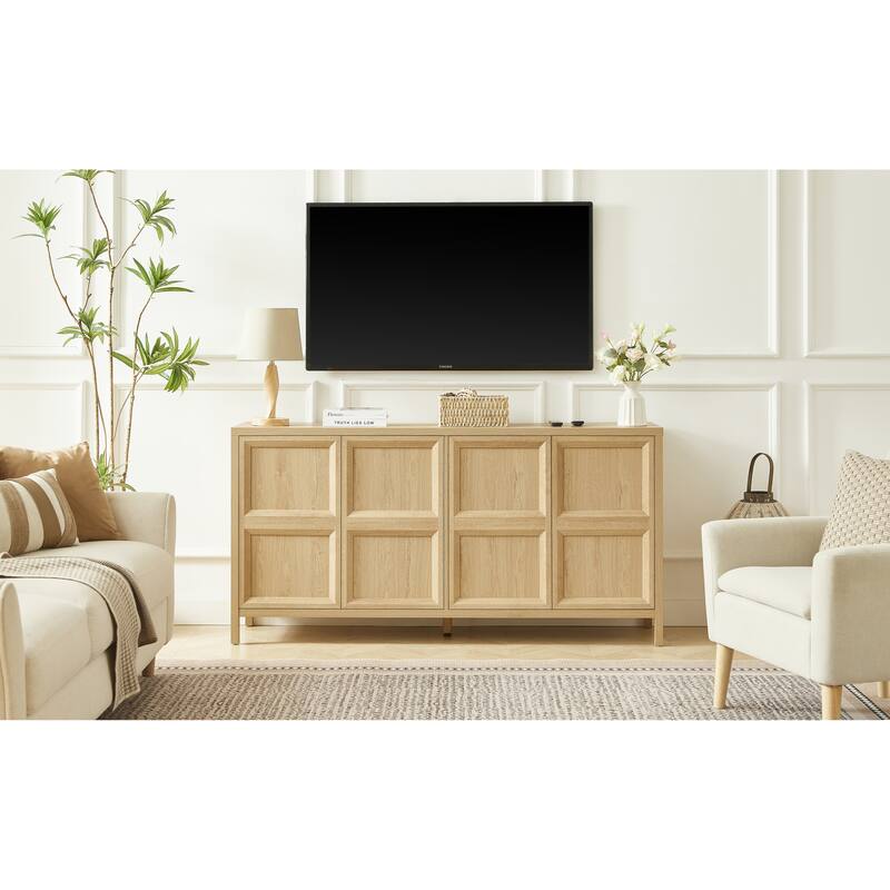 67" Modern sideboard storage cabinet with tip-on opening, soft-close hinges, and tilt-proof wall mount