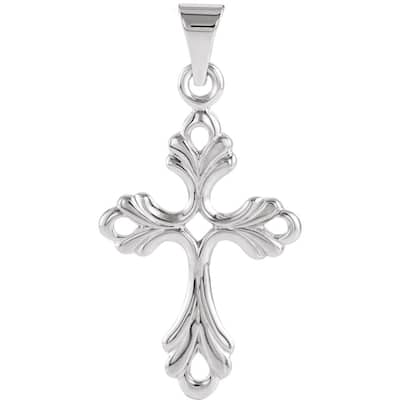 Curata 14k White Gold Cross Pendant with Design 24.5x17mm