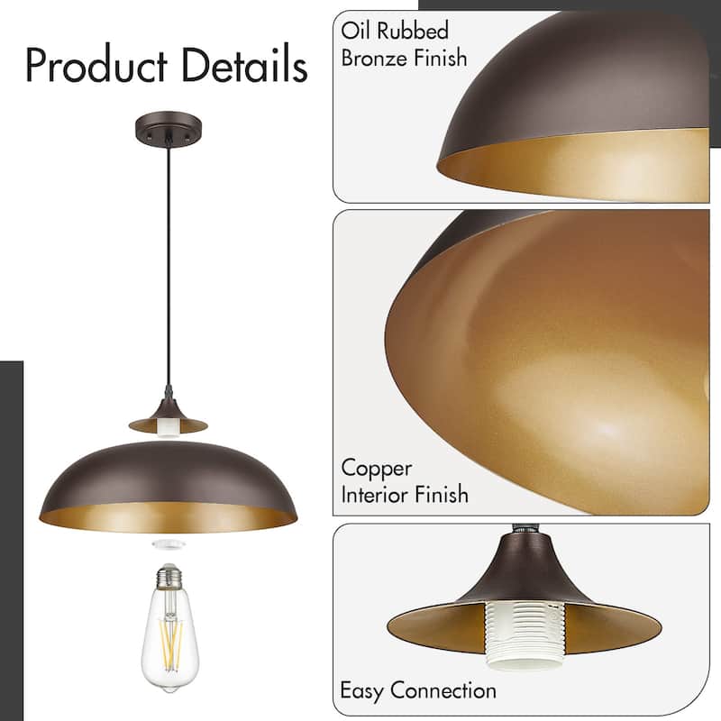 Farmhouse Pendant Light Fixture, 1-Light Industrial Hanging Light with Metal Dome Shade