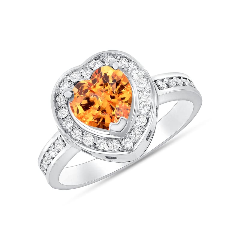 1.13 ct Orange Sapphire and Diamond Ring in 14k White Gold