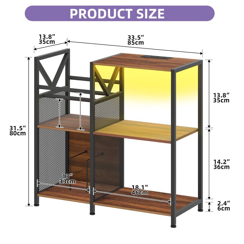 3 Tier Record Player Stand DVD/ CD Media Storage Cabinet with Power Outlets
