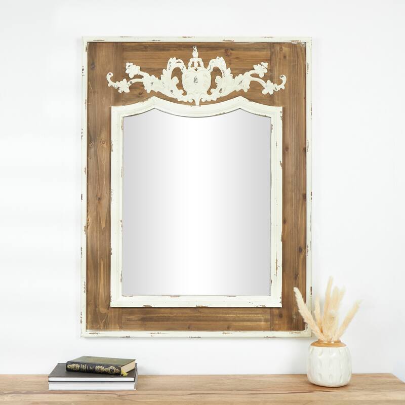 Wood Floral Carved Acanthus Wall Mirror - Brown - Roche River Decor - 2"W x 33"L x 43"H