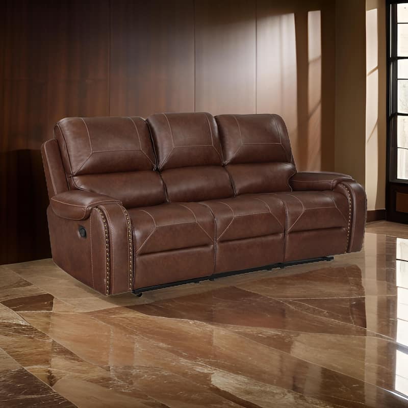 Dean 87 Inch Dual Manual Recliner Sofa, Cupholders, Brown Faux Leather