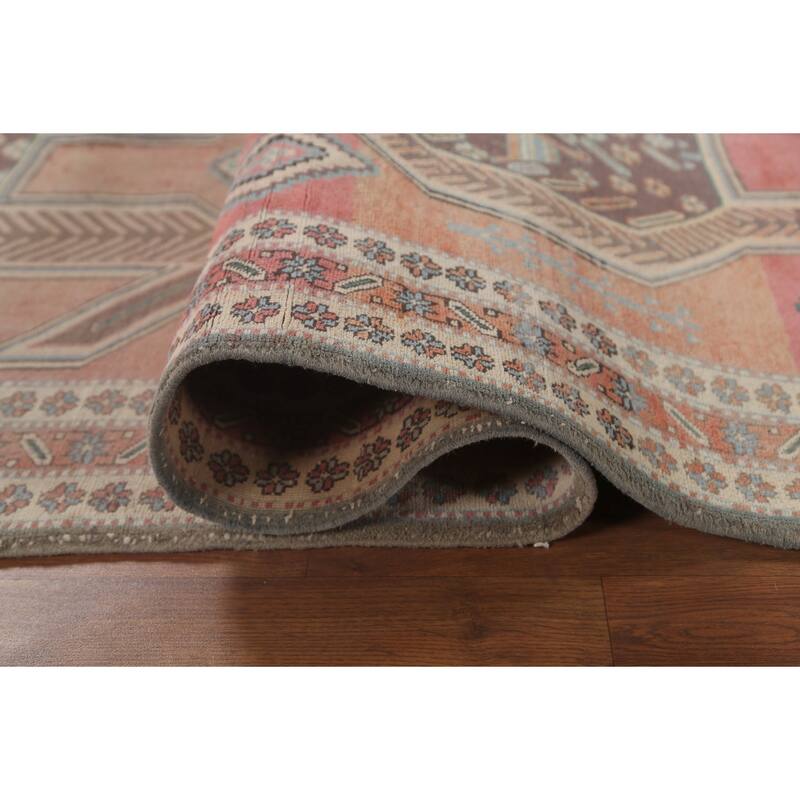 Geometric Ardebil Persian Vintage Runner Rug Hand-Knotted Wool Carpet - 4'4" x 9'6"