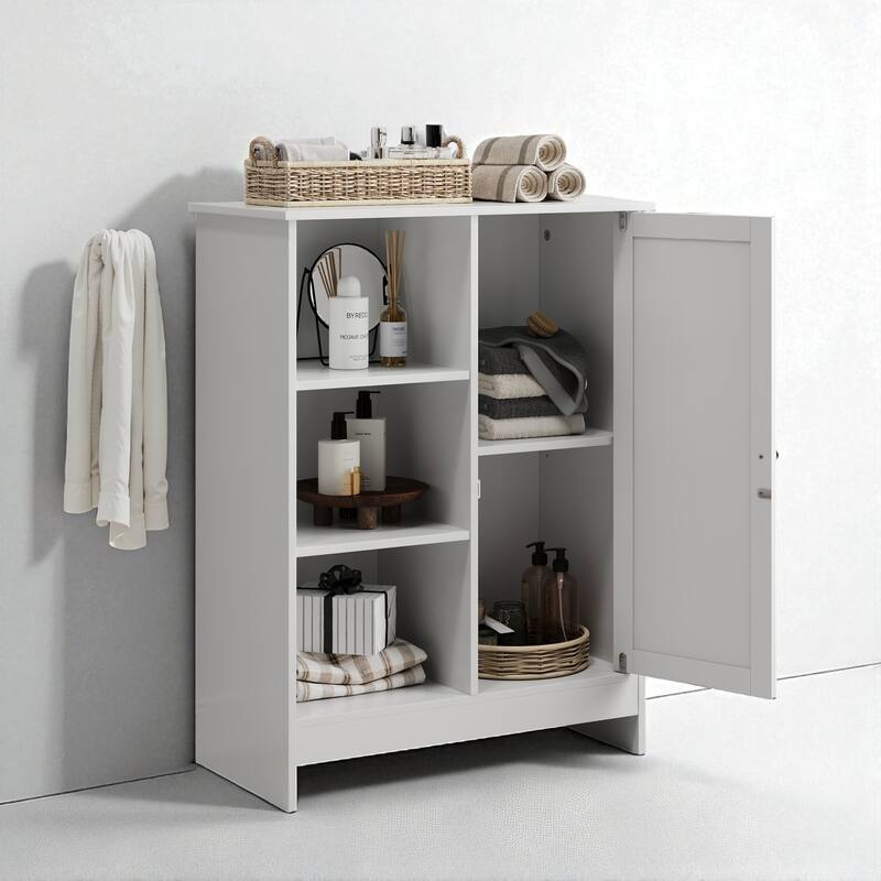 23.62" Freestanding Bathroom Storage Cabinet with 1 Cabinet, 3 Open Shelves, Adjustable Shelves