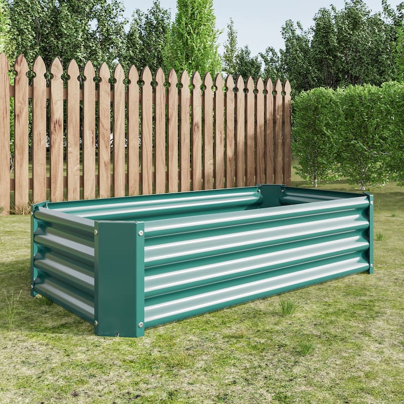 Anmytek Raised Metal Garden Bed Corrugated Green Planter Box for Vegetables Flowers Outdoor