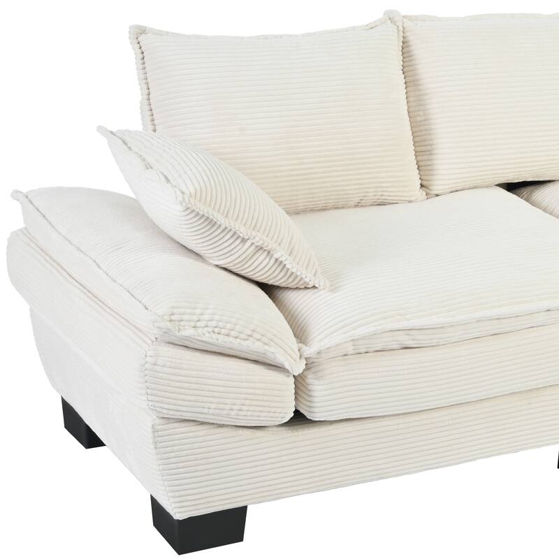 Modern Curved Corduroy Sofa with Decorative Throw Pillows, Plush, Sturdy, and Comfortable Couch for Living Room, Bedroom
