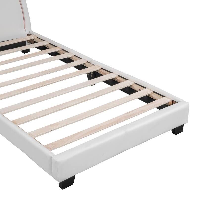 Adorable Twin/Full Upholstered Platform Bed with Rabbit Design, PU Leather, Sturdy Wood Frame, No Box Spring Needed