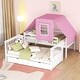 preview thumbnail 3 of 7, White+Pink Twin Over Twin Solid Pine Wood House-Shaped Bunk Bed with Tent and Drawers, Convertible to 2 Beds