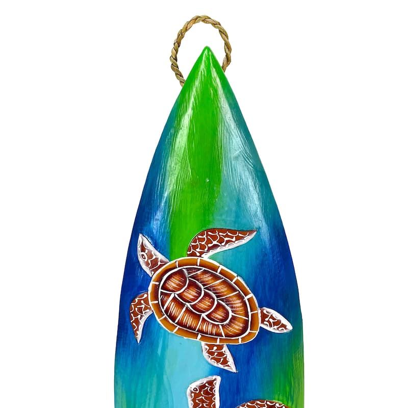 Wooden Sea Turtle Surfboard Wall Decor 38.5" Tropical Ocean Beach Art