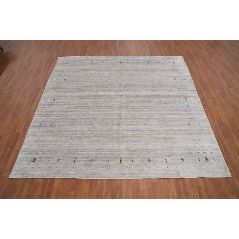 Hand Knotted Oriental Viscose Silk Carpet Tribal Animal Pictorial Greys & Charcoal Gabbeh Area Rug - 8' 9'' X 8' 10''