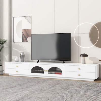 90'' Elegant Glass-Doored TV Stand with Versatile Storage