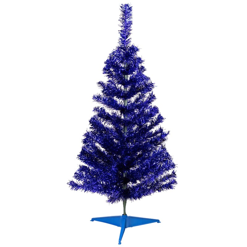 Artificial Tinsel Christmas Tree - 3' - Deep Blue - Unlit - 3 Foot