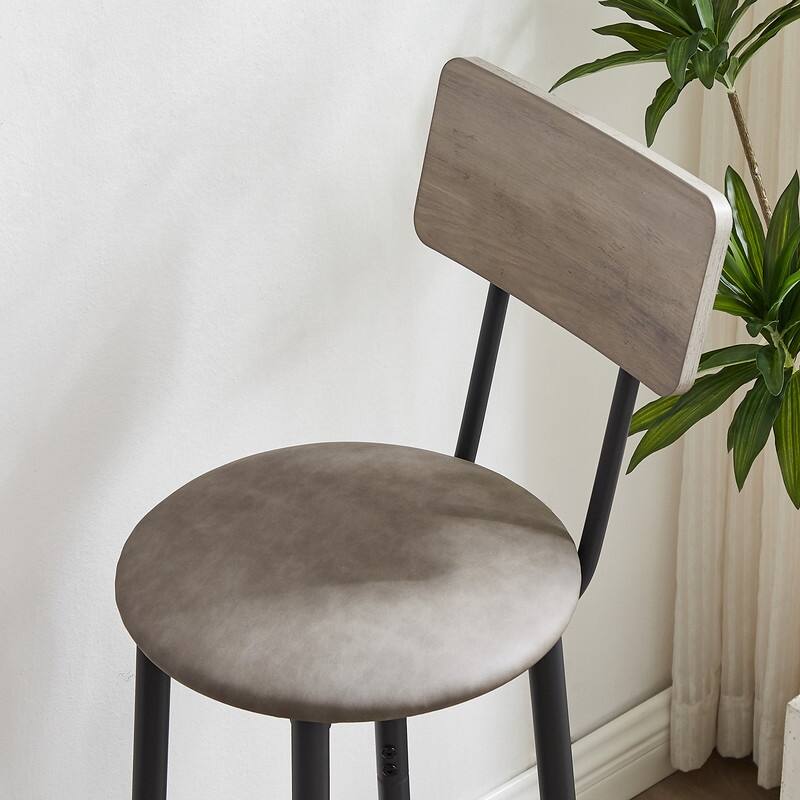 Eureka Industrial Bar Table Set, 3-Piece Dining Table and PU Upholstered Stools Set, Small Counter Height Pub Bistro Table Set