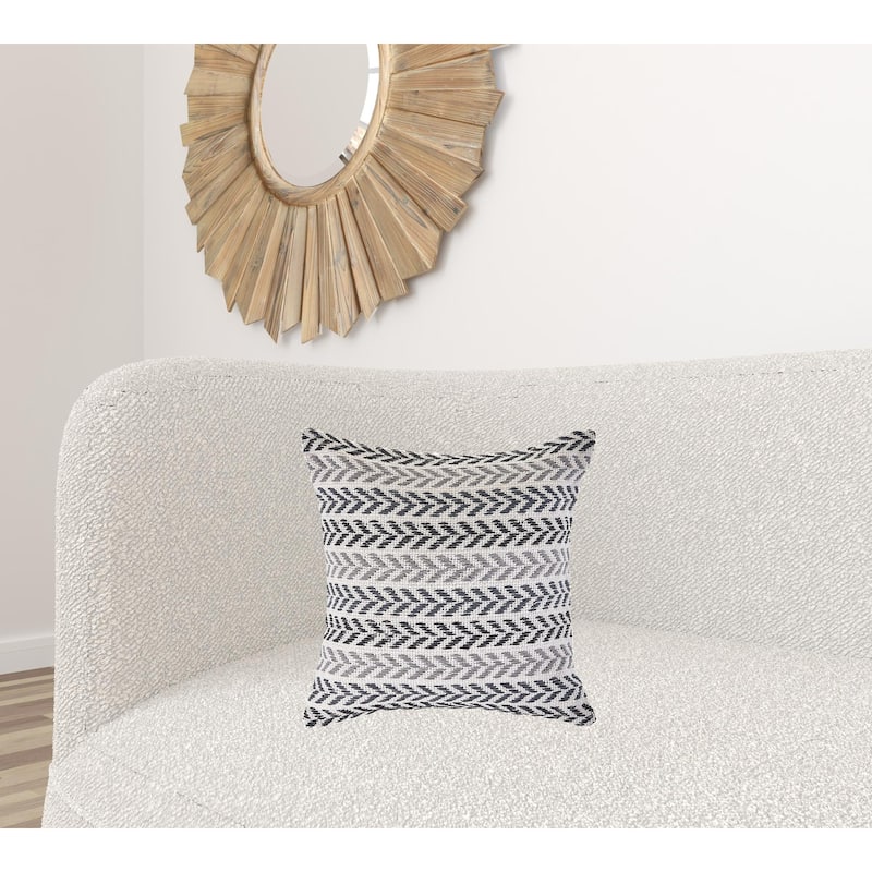 HomeRoots 18" X 18" Gray Black And White 100% Cotton Chevron Zippered Pillow