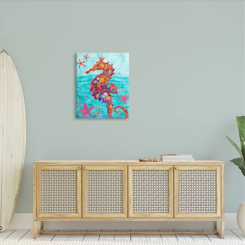Stupell Nassau Seahorse Aquatic Shell Collage Stretched Canvas Wall Art, Design by Paul Brent