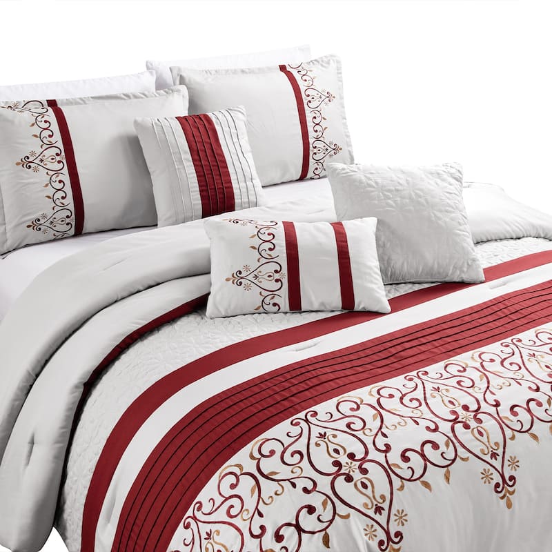 7 Piece Comforter Set Embroidered Design Bed in a Bag