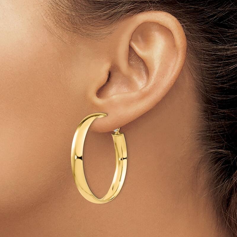 Curata 14k Yellow or White Gold High Polished 40x6mm Omega Back Hoop Earrings