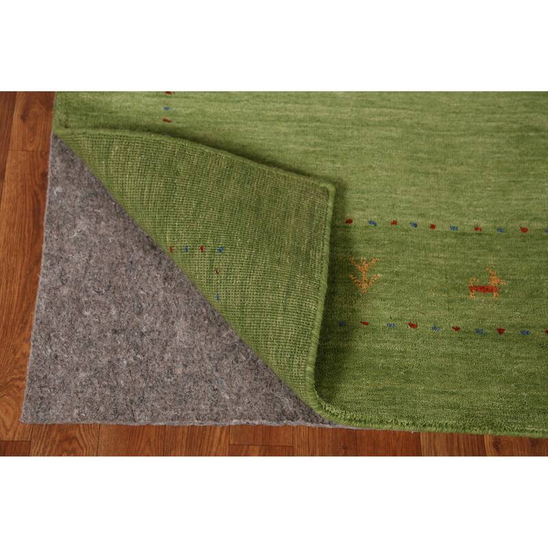 Green Gabbeh Indian Area Rug Handmade Tribal Wool Carpet - 5'2" x 7'7"