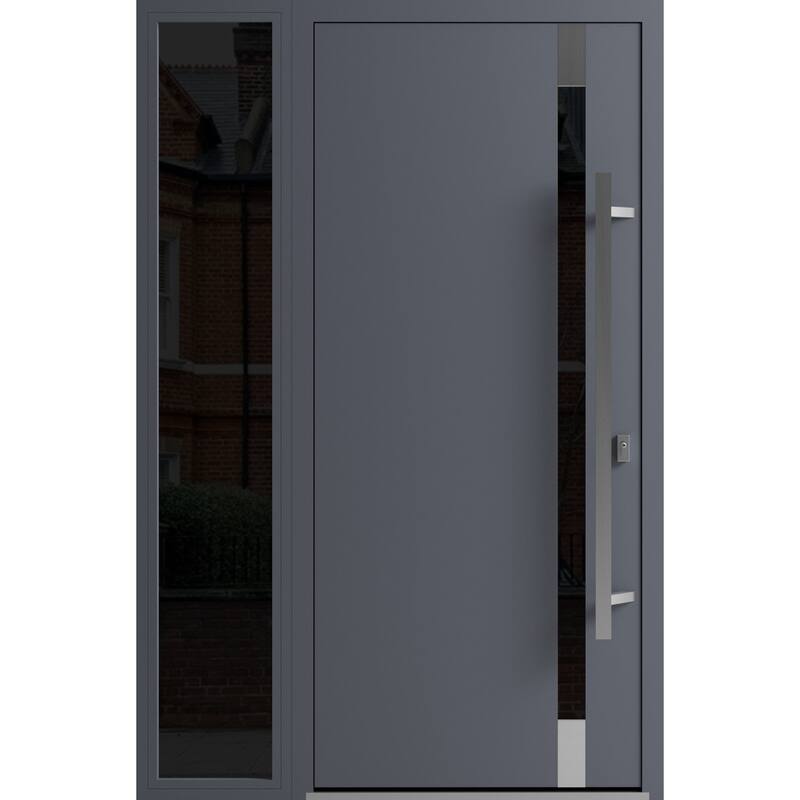 Front Exterior Prehung Steel Door Ronex 1011 Grey Stainless Inserts Entry Metal Painted W36xH80 Left hand Inswing - Grey - 52" x 80"