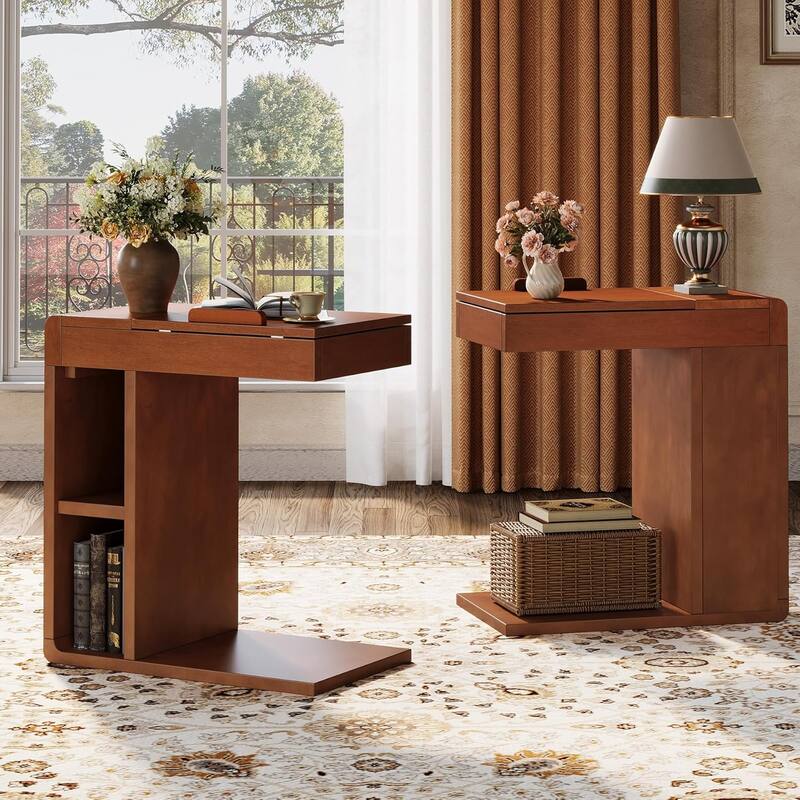 Vintage C-Shaped End Table with Adjustable Top - 2 PCS