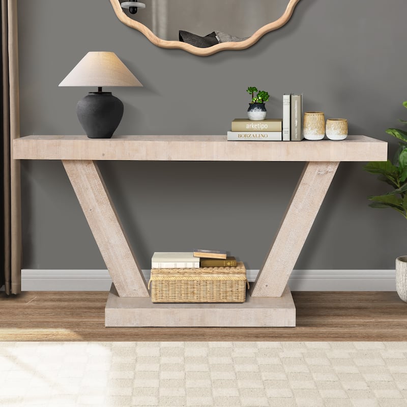 GDFStudio - 60" Rustic Americana Style Distressed Wood Entryway Bench with 2-Tier Storage Cabinet