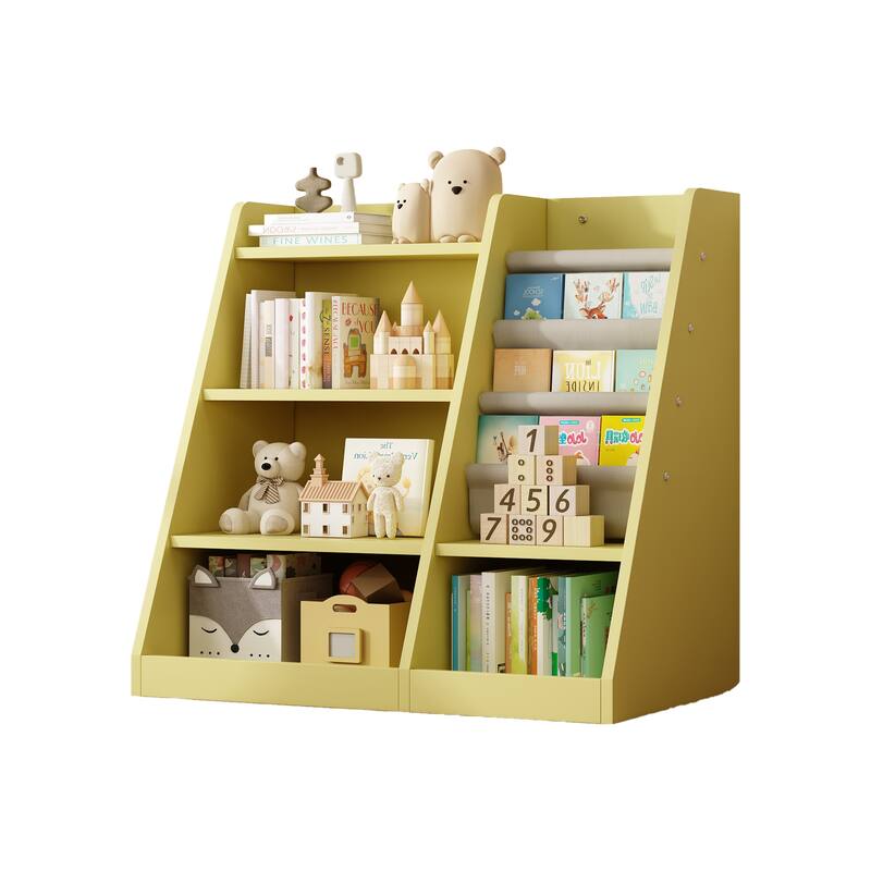Yellow Wooden Toy Storage Kids Bookshelf Toddler Bookcase for Playroom Bedroom Nursery School Living Room