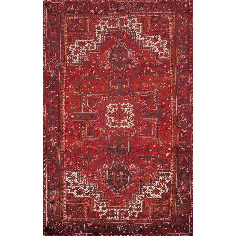 Hand Knotted Oriental 100% Wool Carpet Traditional Medallion Red Heriz Area Rug - 13' 1'' X 9' 7''