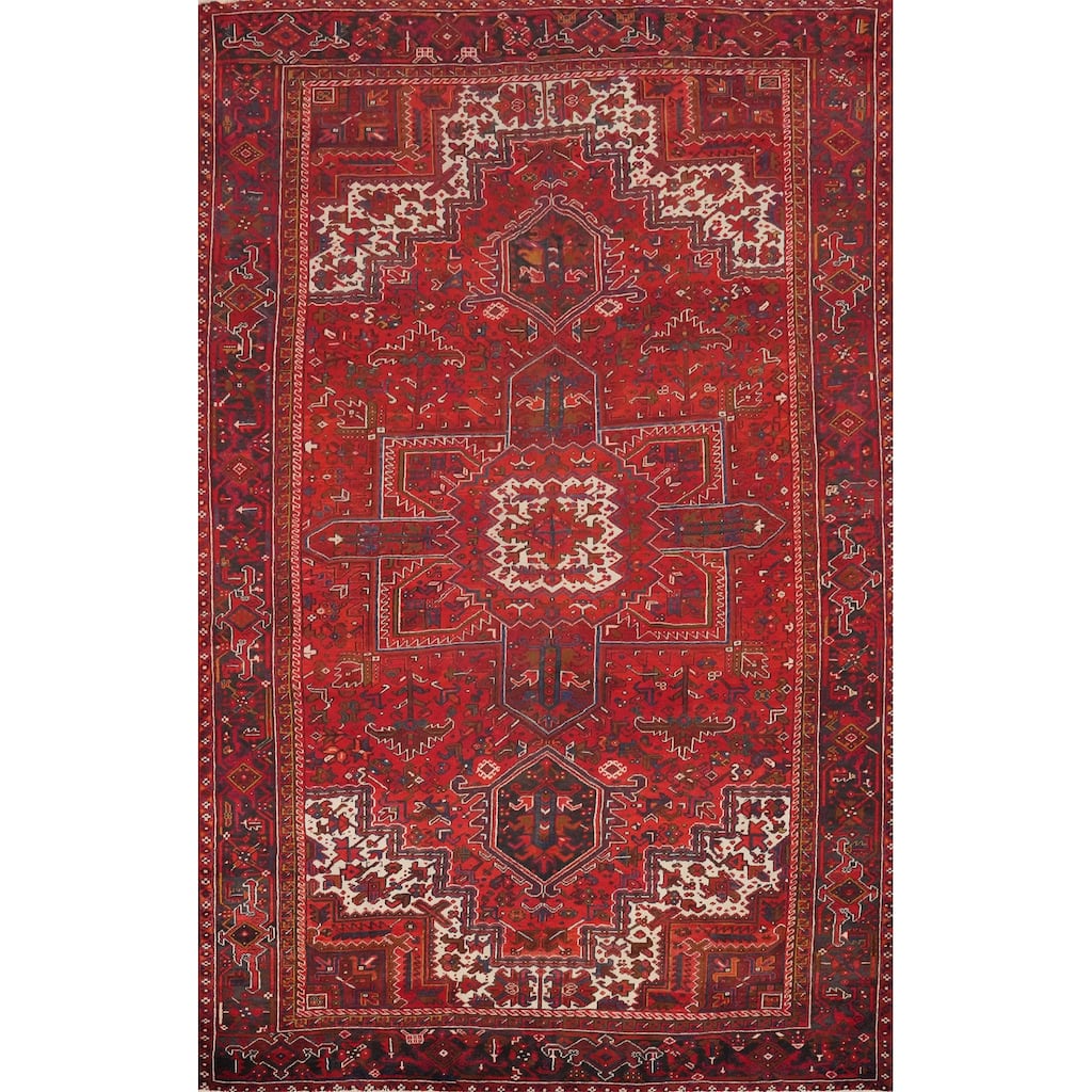 Hand Knotted Oriental 100% Wool Carpet Traditional Medallion Red Heriz Area Rug - 13' 1'' X 9' 7''