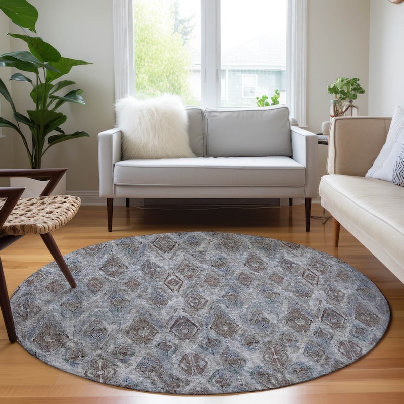 Machine Washable Indoor/ Outdoor Chantille Modern Boho Rug - Blue - 8' x 8'