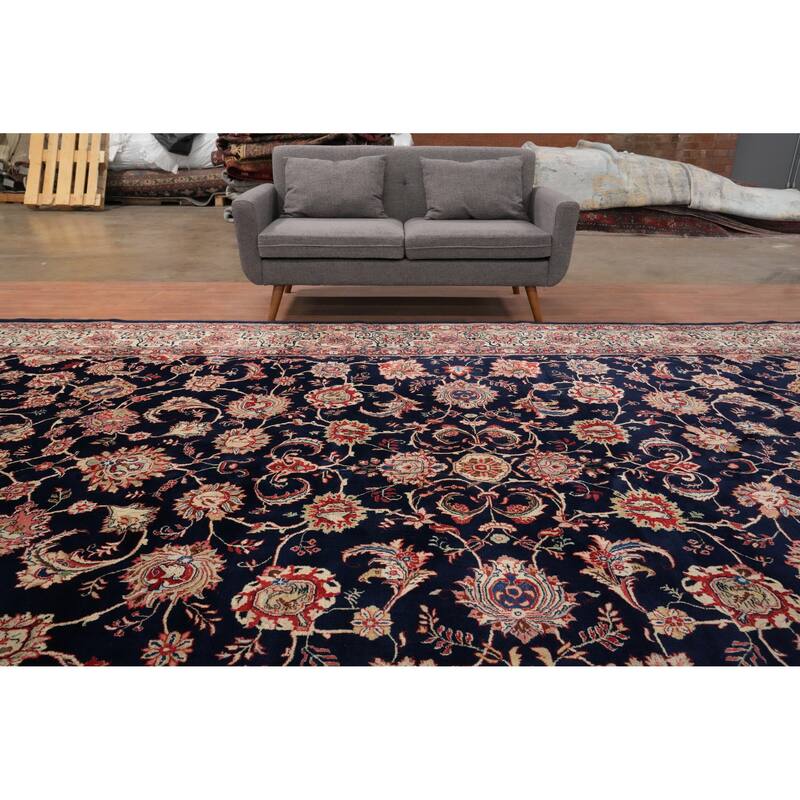 Hand Knotted Oriental 100% Wool Carpet Traditional All-Over Navy Blue & Blues Sarouk Area Rug - 17' 0'' X 10' 4''