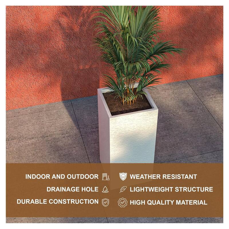 Basalt Modern Tall Square MGO Fiberstone Planter with Drainage, Weather-Resistant Indoor & Outdoor Patio Pot