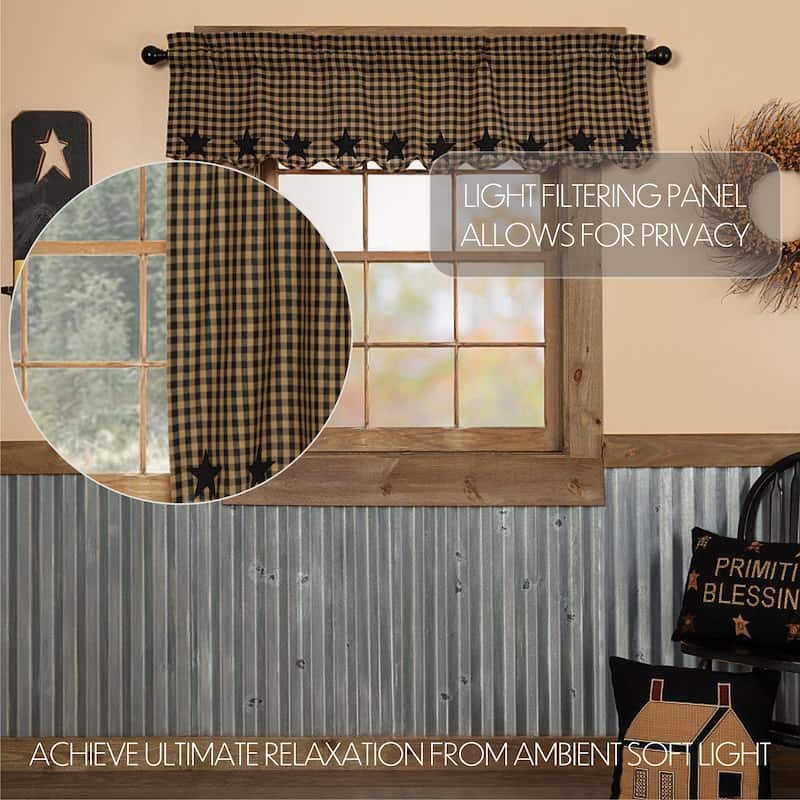 Primitive Kitchen Curtains VHC Star Valance Rod Pocket Cotton Star Appliqued