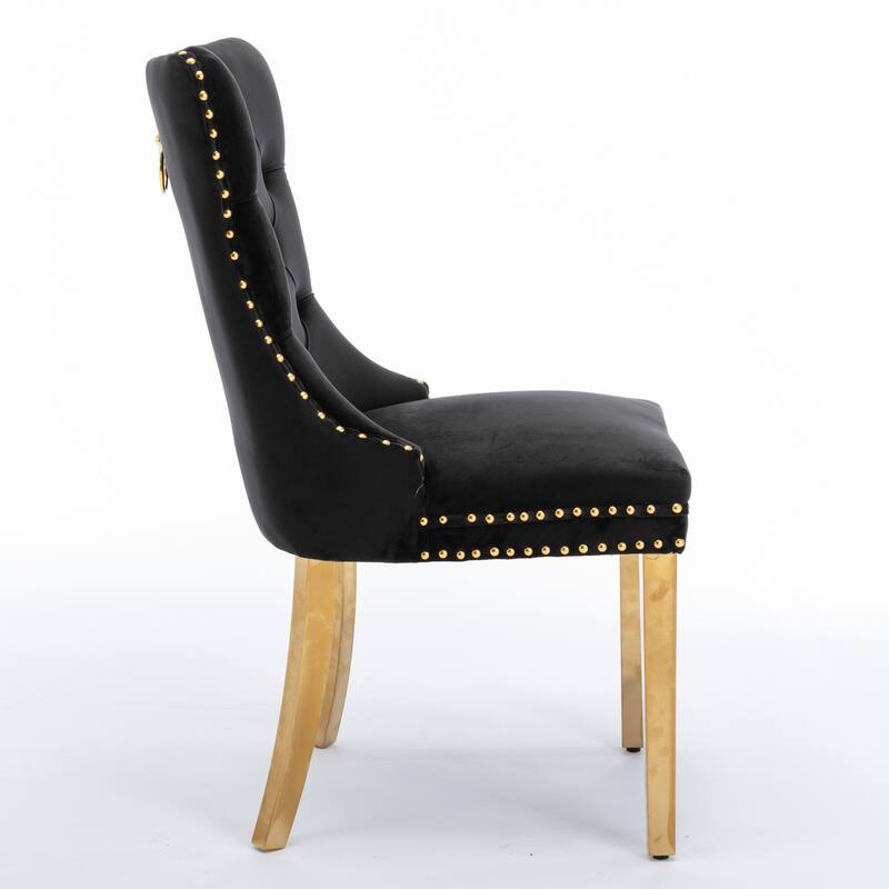 Set of 2 Contemporary High-End Tufted Upholstered Dining Chair with Nailhead & Stainless Steel Legs