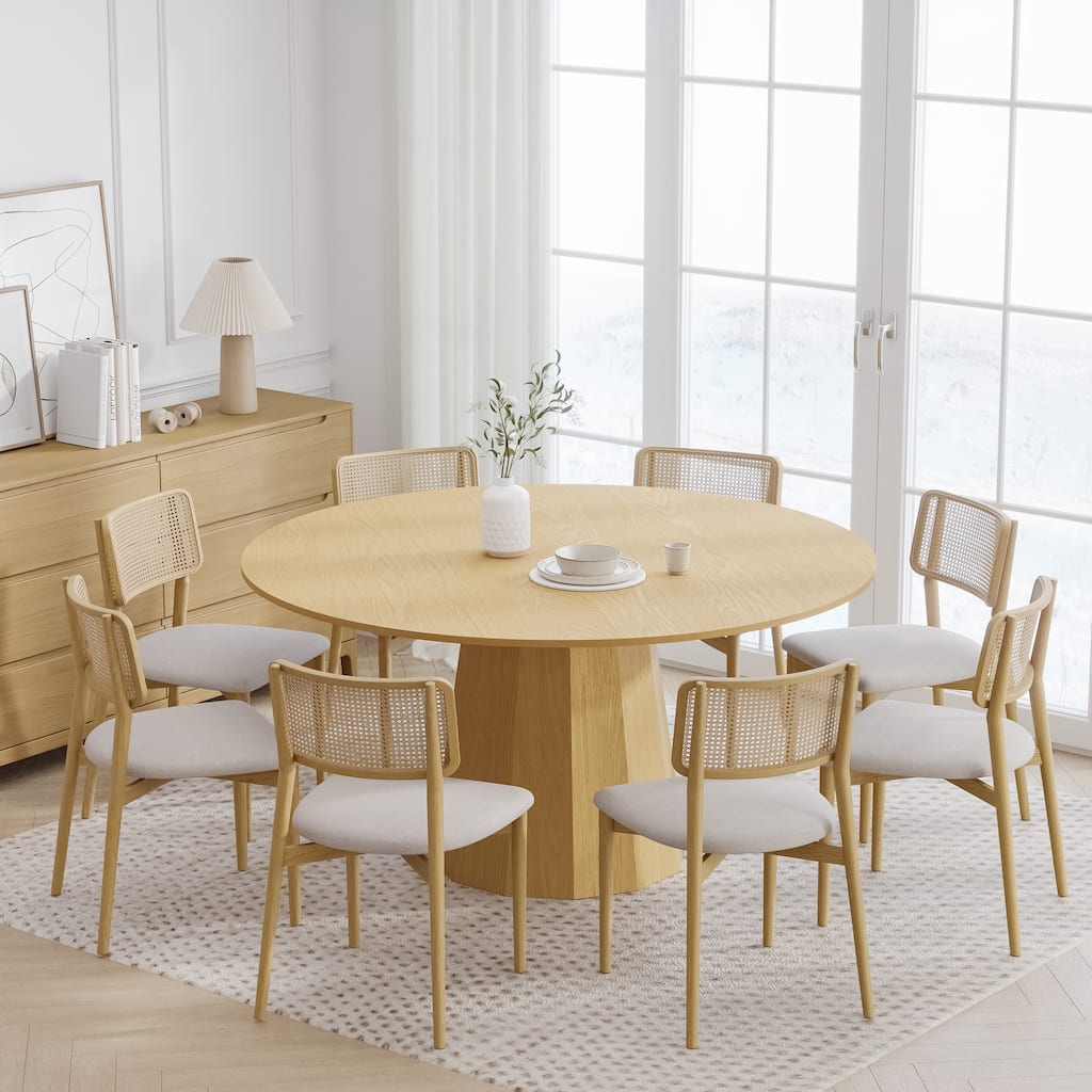 Solid Wood Round Dining Table Kitchen Table with Tabletop and Tapered Base for Living/Dining Room Coffee Office