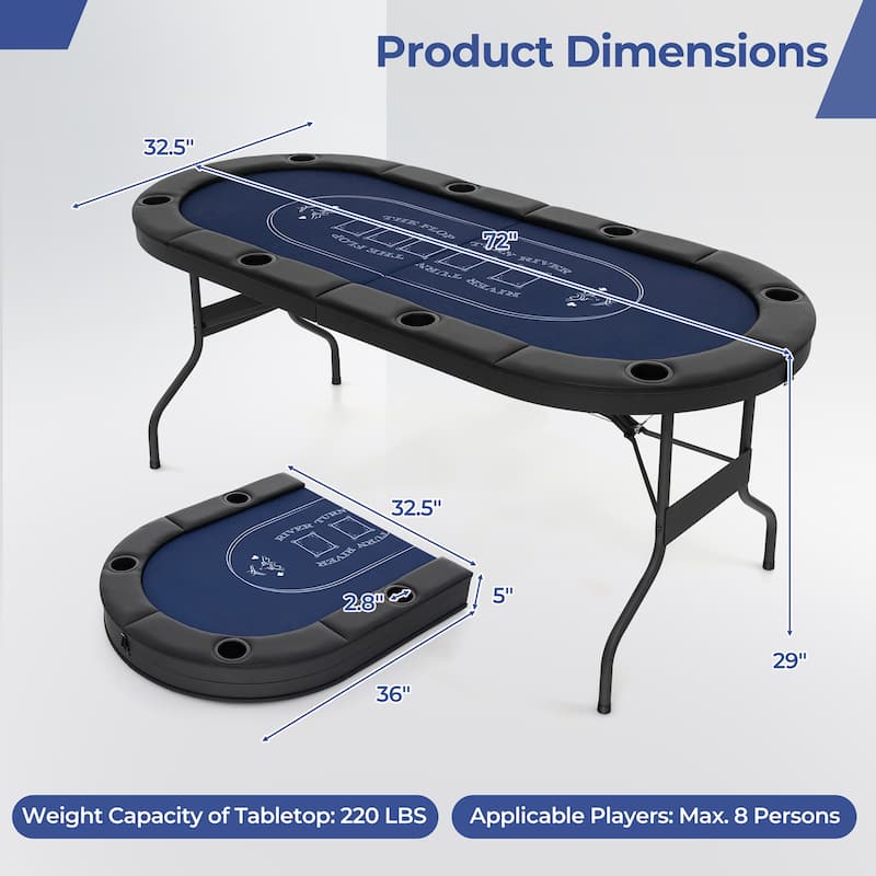 Gymax 8 Player Foldable Poker Table Portable Folding Texas Holdem